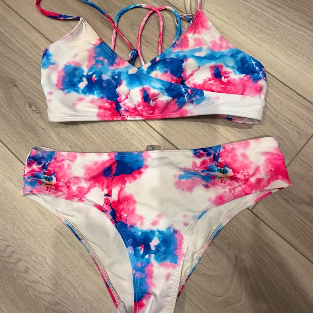 Girls Pink & Blue Tie-Dye Two-Piece Swim Set